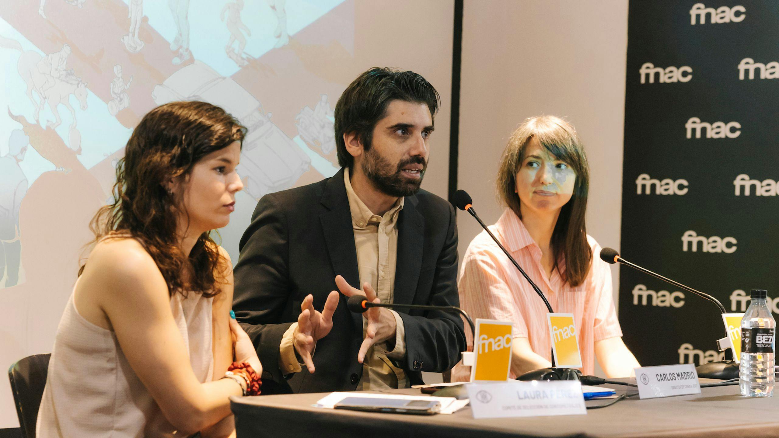 Laura Pérez, Carlos Madrid y Ana Catalá en la presentación de las secciones competitivas de Cinema Jove 2024