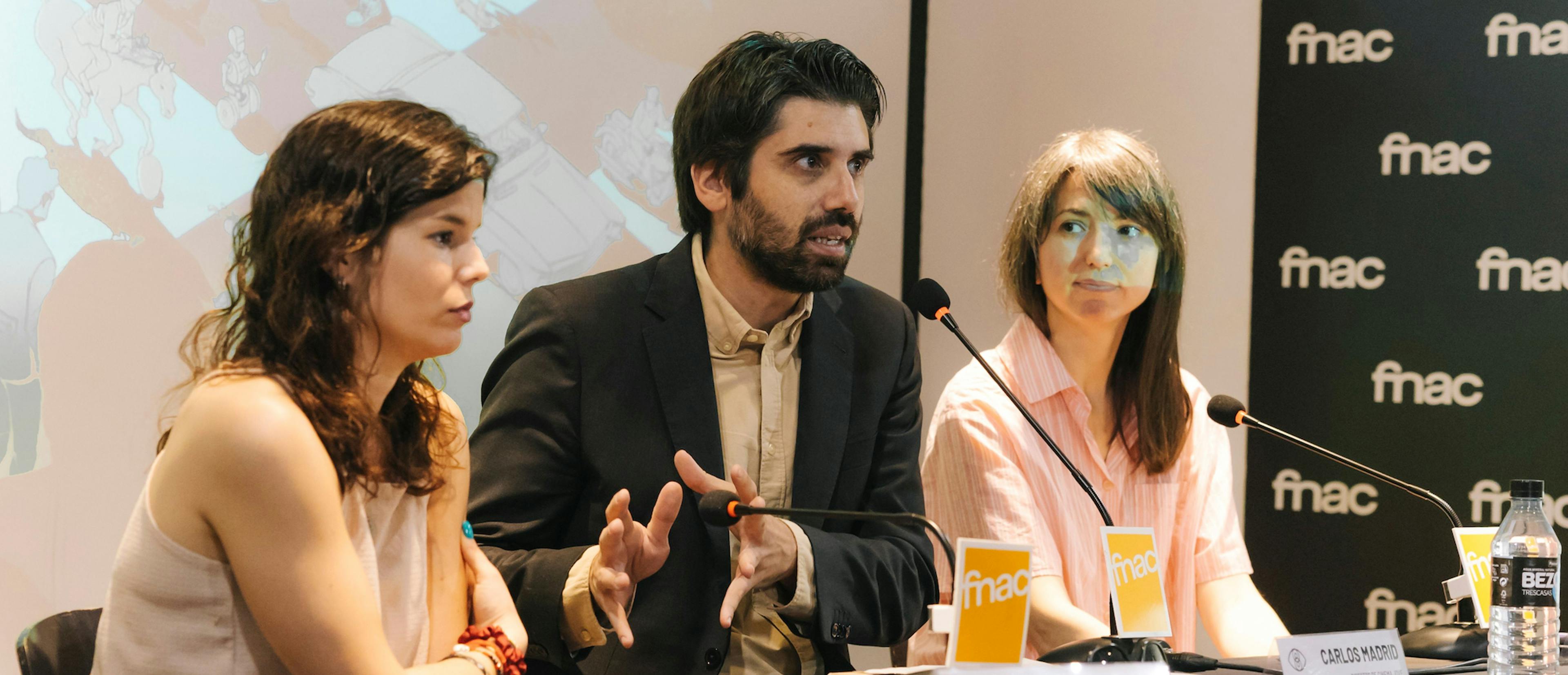 Laura Pérez, Carlos Madrid y Ana Catalá en la presentación de las secciones competitivas de Cinema Jove 2024