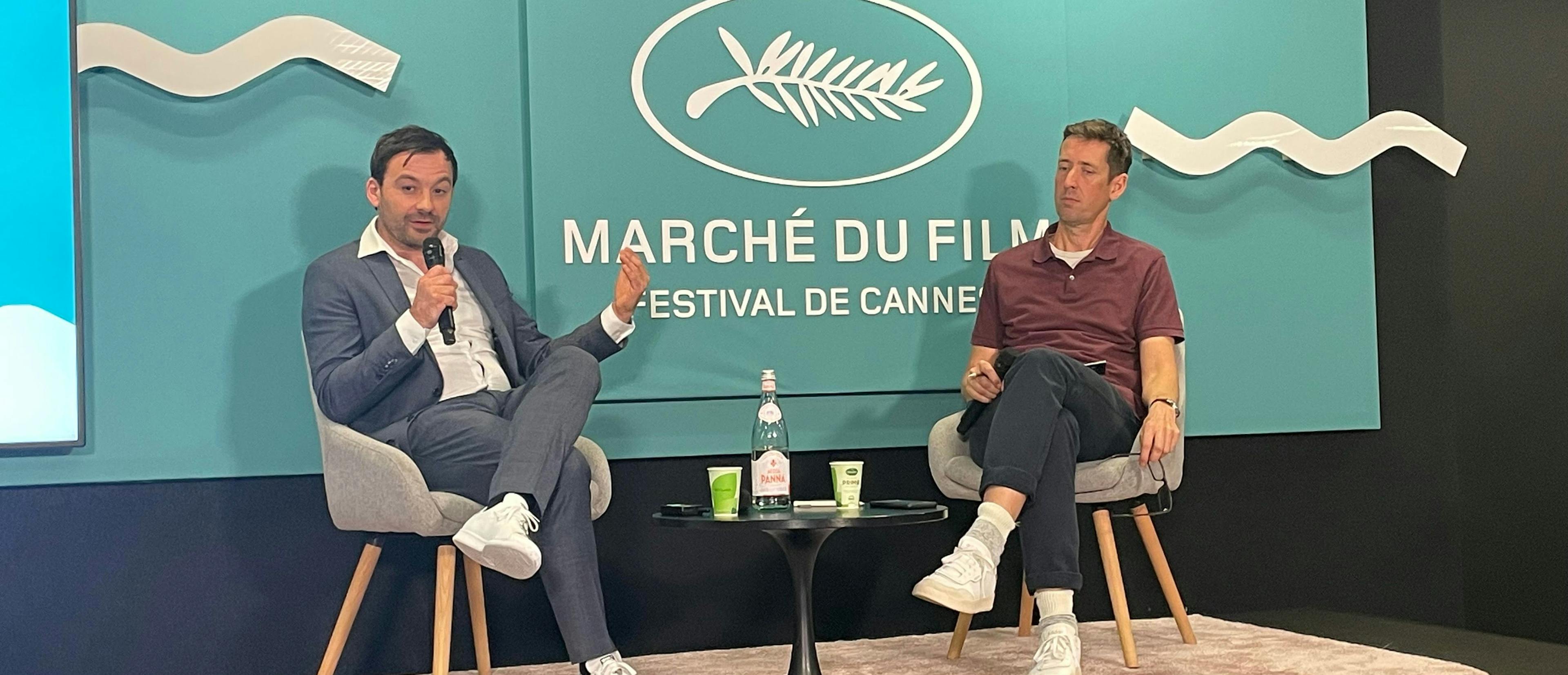 Olivier Jollet durante su intervención en el Marché du Film junto a Stewart Clarke