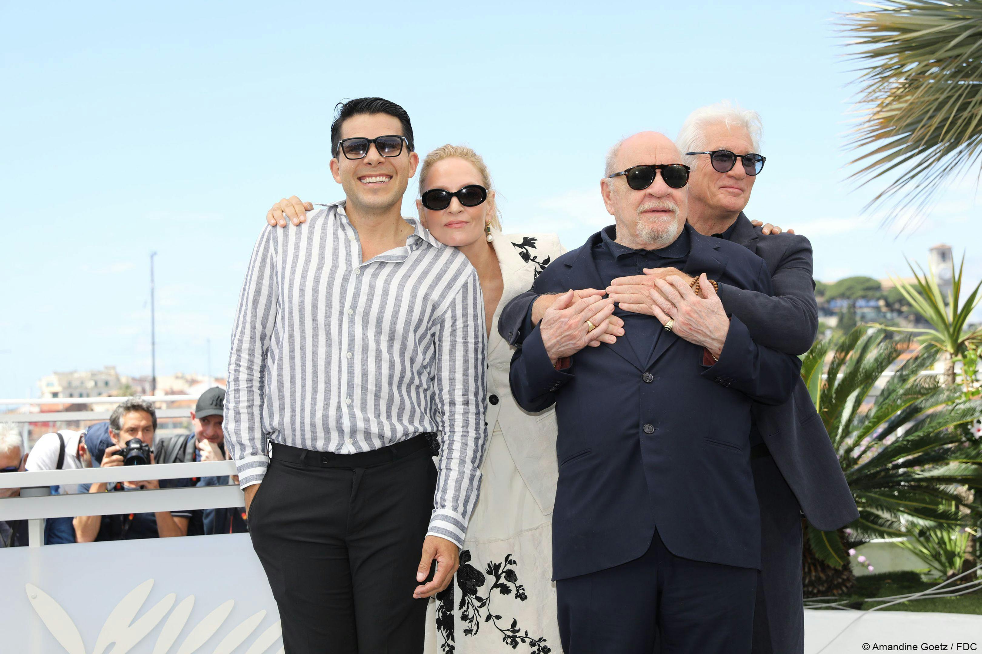 Paul Schrader, Richard Gere, Uma Thurman y el productor David Gonzales presentando 'Oh, Canada' en el Festival de Cannes
