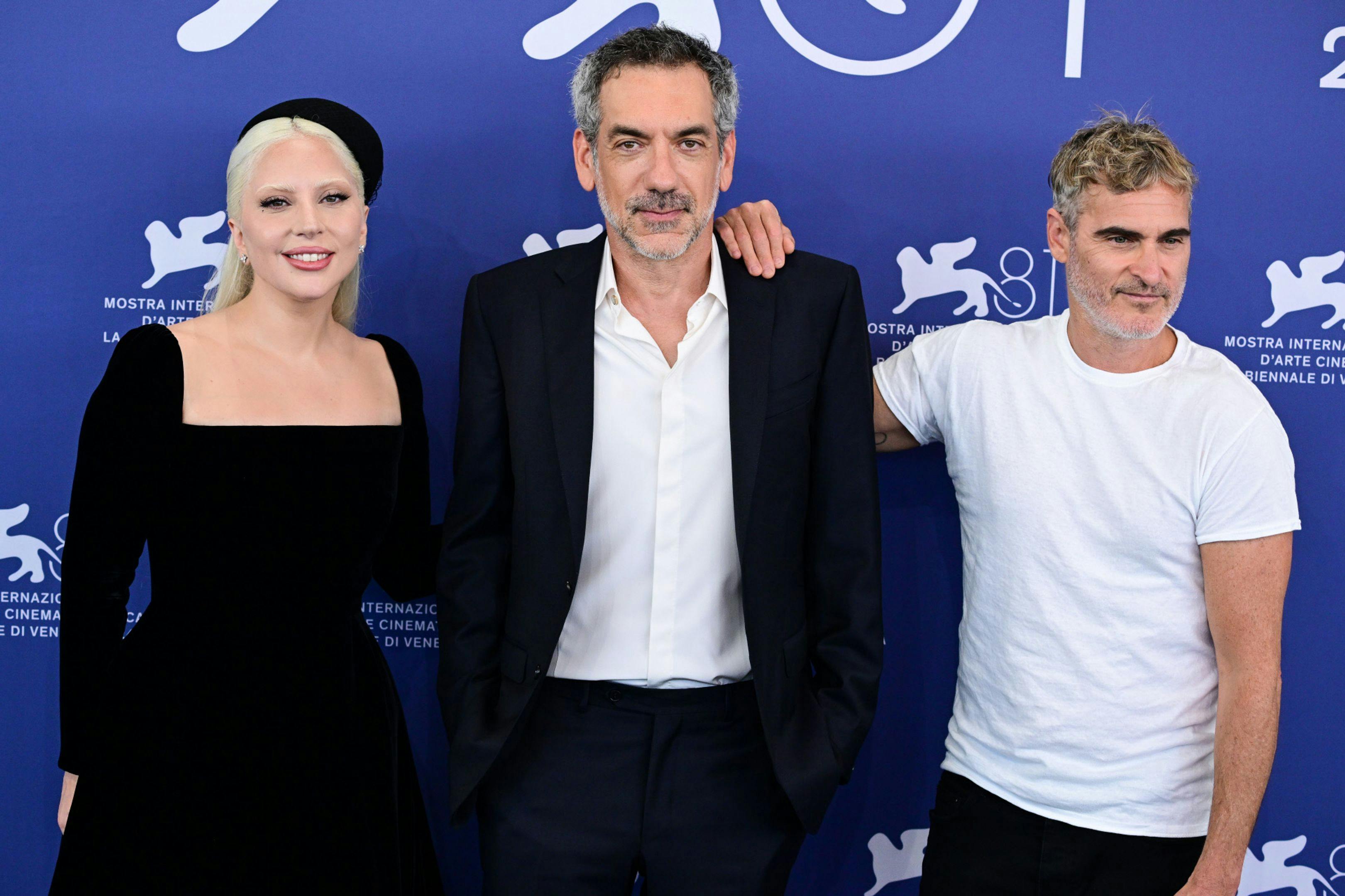 Lady Gaga, Todd Phillips y Joaquin Phoenix en la presentación de 'Joker: Folie à Deux' 