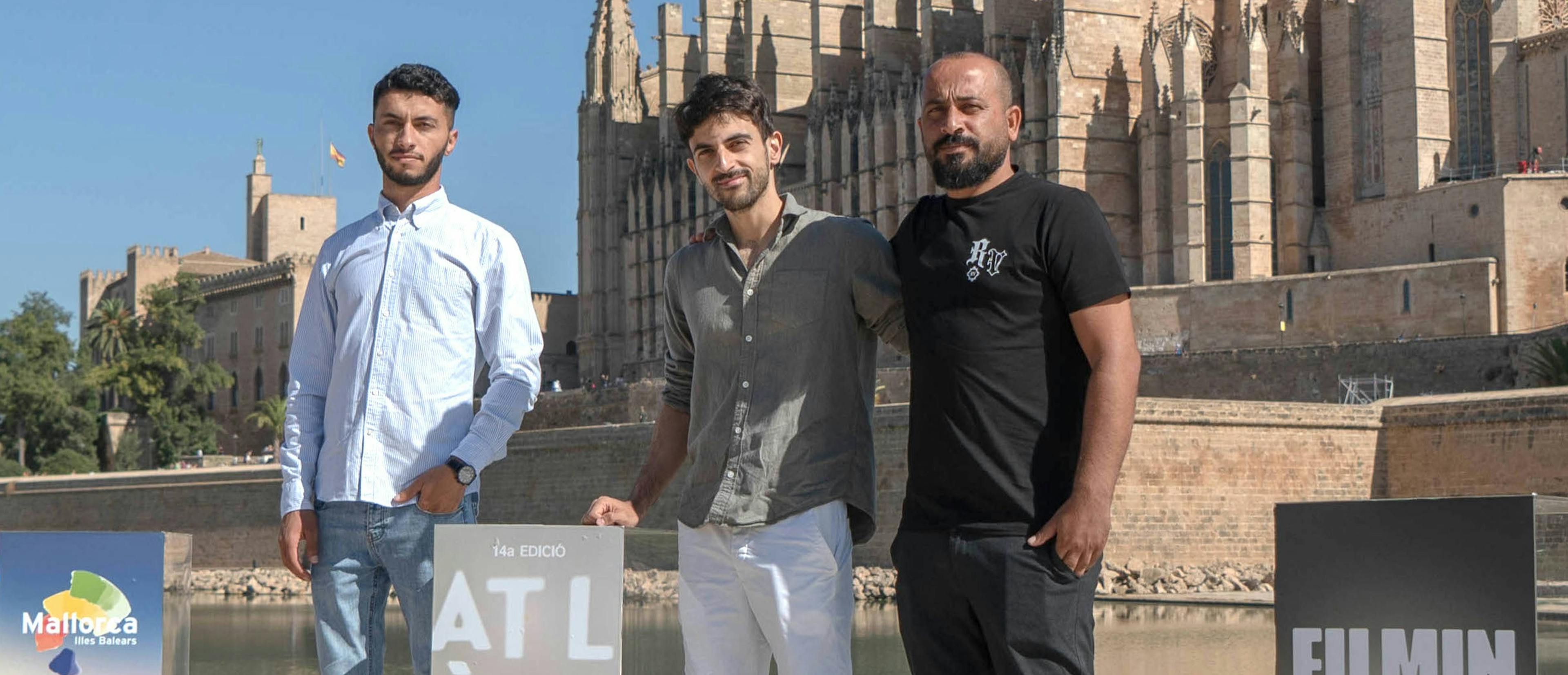 Basel Adra, Yuval Abraham y Hamdan Ballal, tres de los directores de 'No other land', en el photocall del Atlàntida Mallorca Film Fest 2024