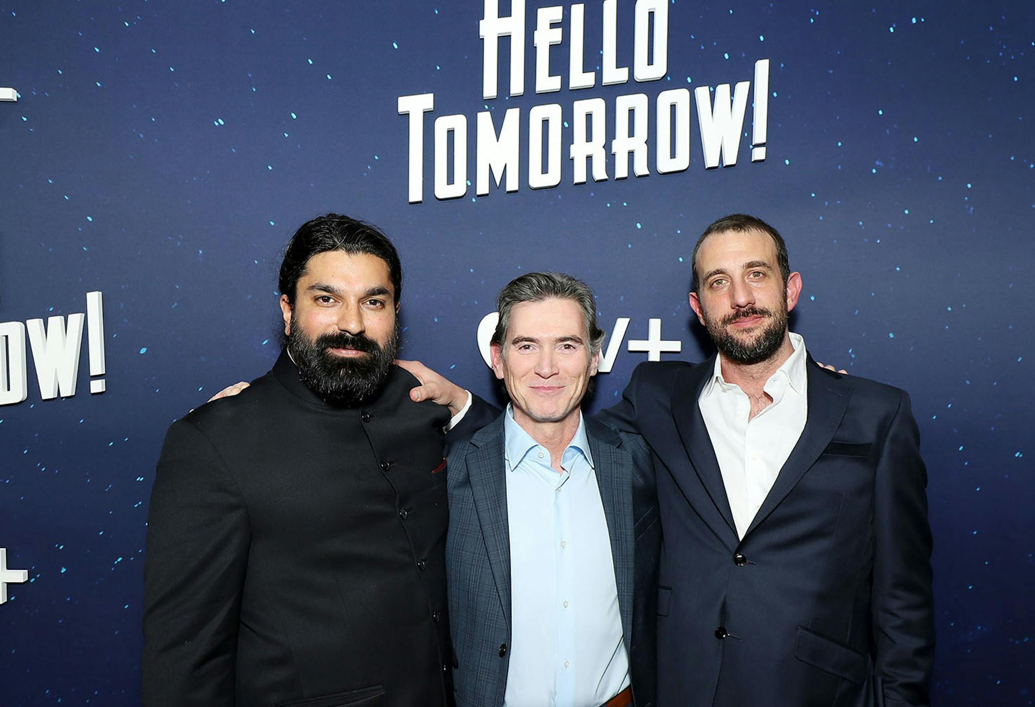 Amit Bhalla, Billy Crudup y Lucas Jansen en la premier de 'Por un mañana mejor'