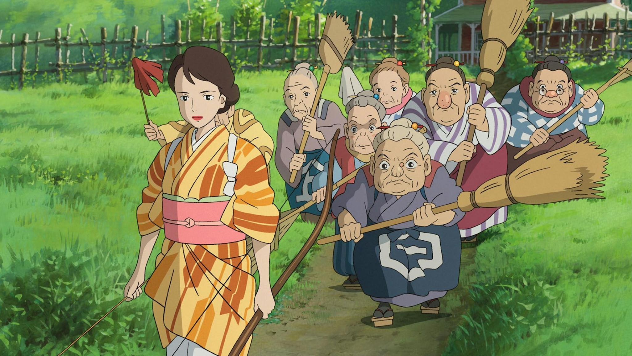 La señora Netsuko acompañada de las cuidadoras de su hogar, personajes relevantes del filme