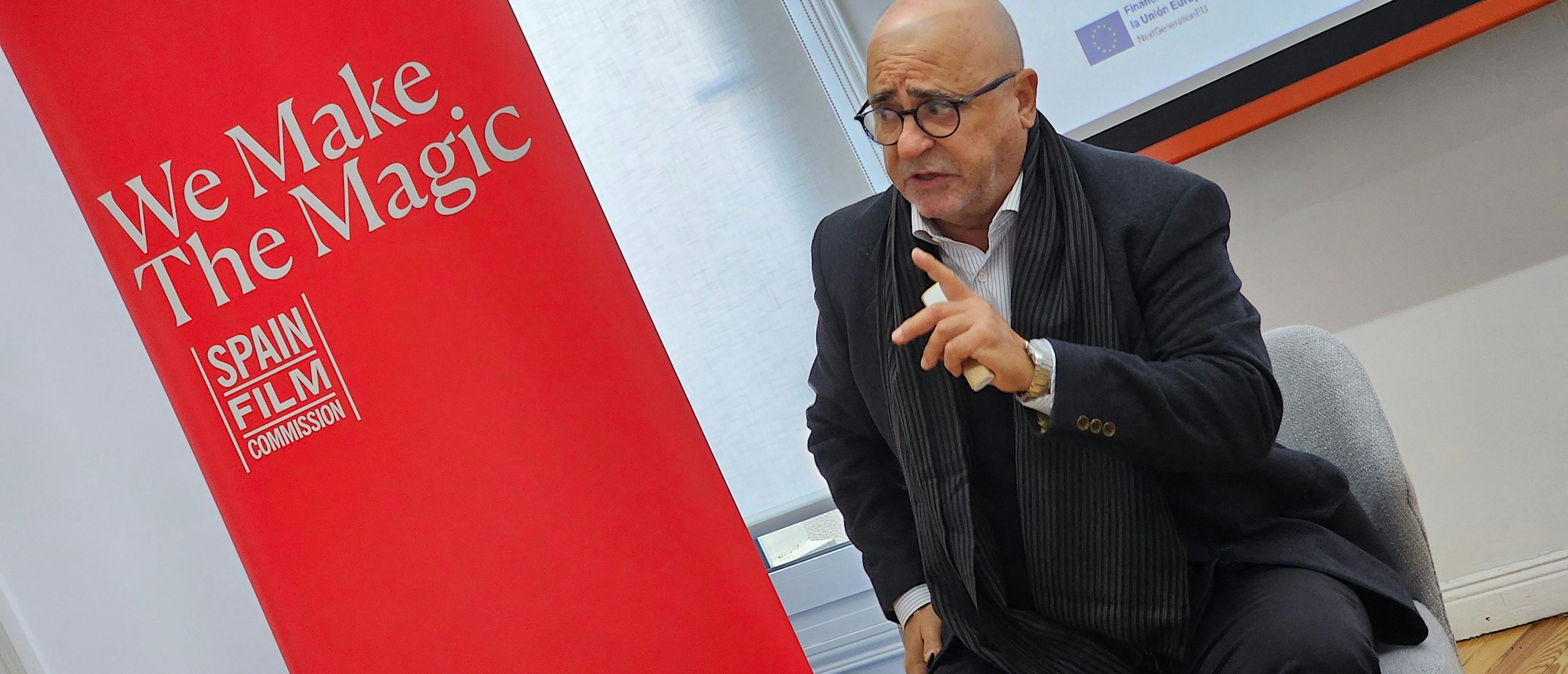 Carlos Rosado, presidente de la Spain Film Commission, durante un desayuno informativo con la AICE