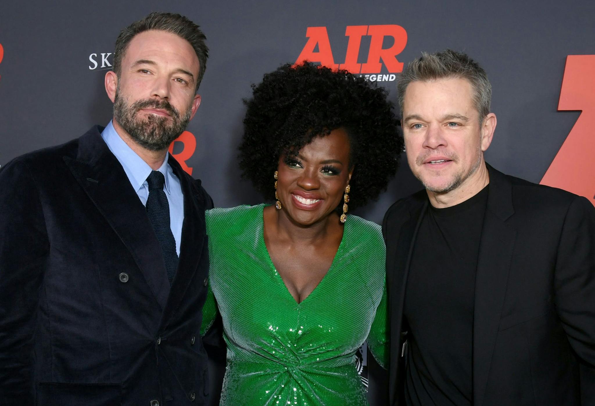 Ben Affleck, Viola Davis y Matt Damon, en la premiere norteamericana de la película 'Air'