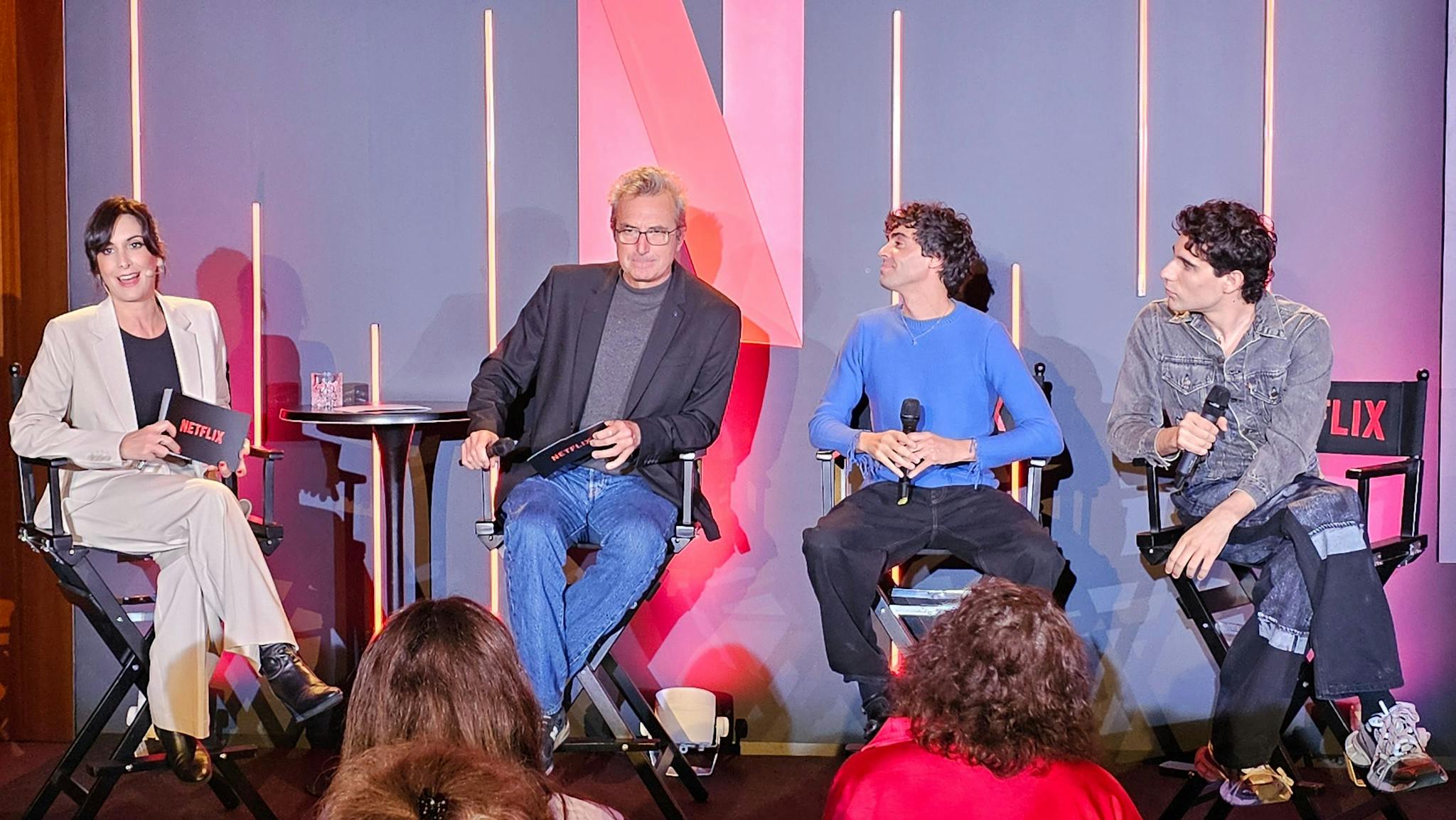 Isabel Vázquez, Mariano Barroso, Javier Ambrossi y Javier Calvo, durante la presentación de Netflix