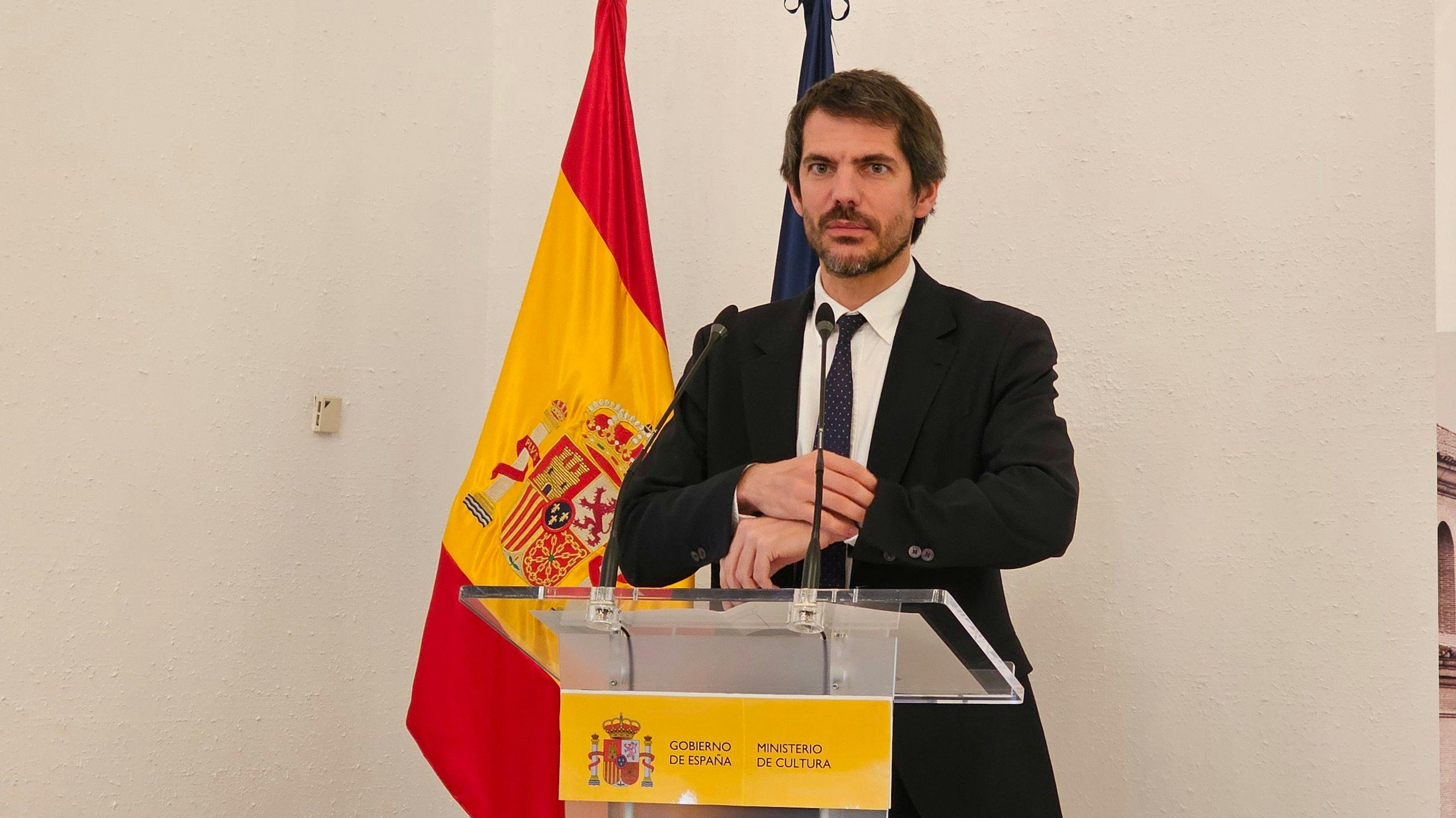El ministro de Cultura, Ernest Urtasun, comparece ante la prensa en la sede de su ministerio en Madrid