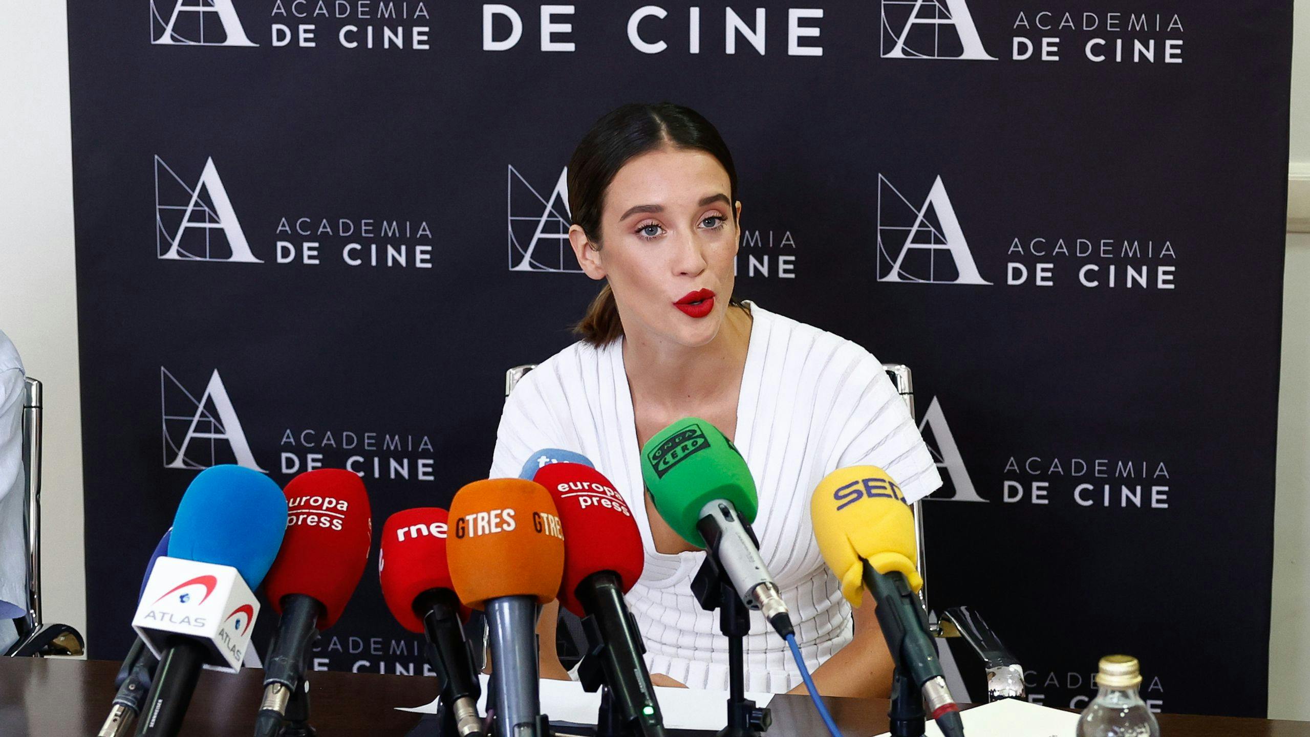 La actriz María Pedraza, durante la lectura de la terna de películas española aspirantes al Oscar en 2022