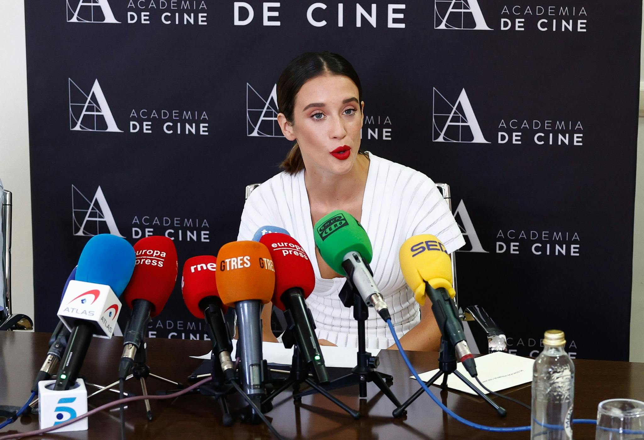 La actriz María Pedraza, durante la lectura de la terna de películas española aspirantes al Oscar en 2022