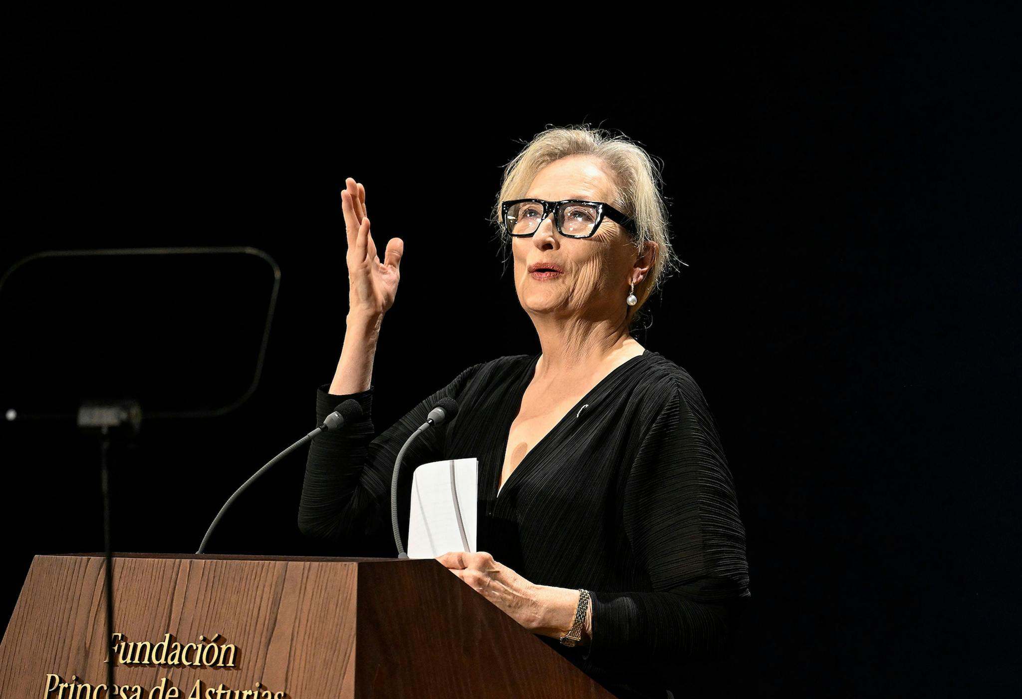 Meryl Streep pronunciando su discurso de aceptación del Premio Princesa de Asturias de las Artes