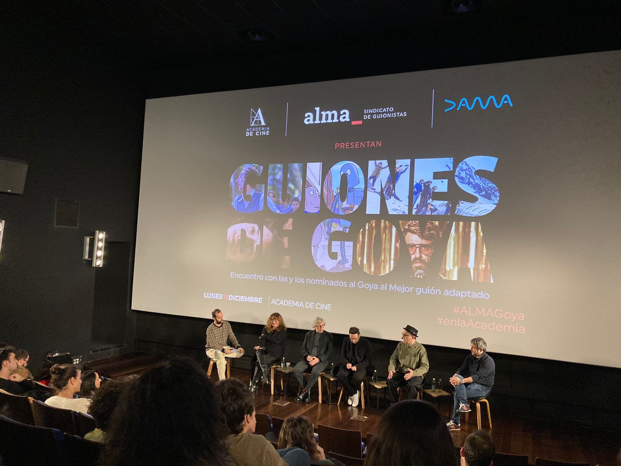 Fotografía del encuentro 'Guiones de Goya', organizado por el sindicato ALMA en la Academia de Cine