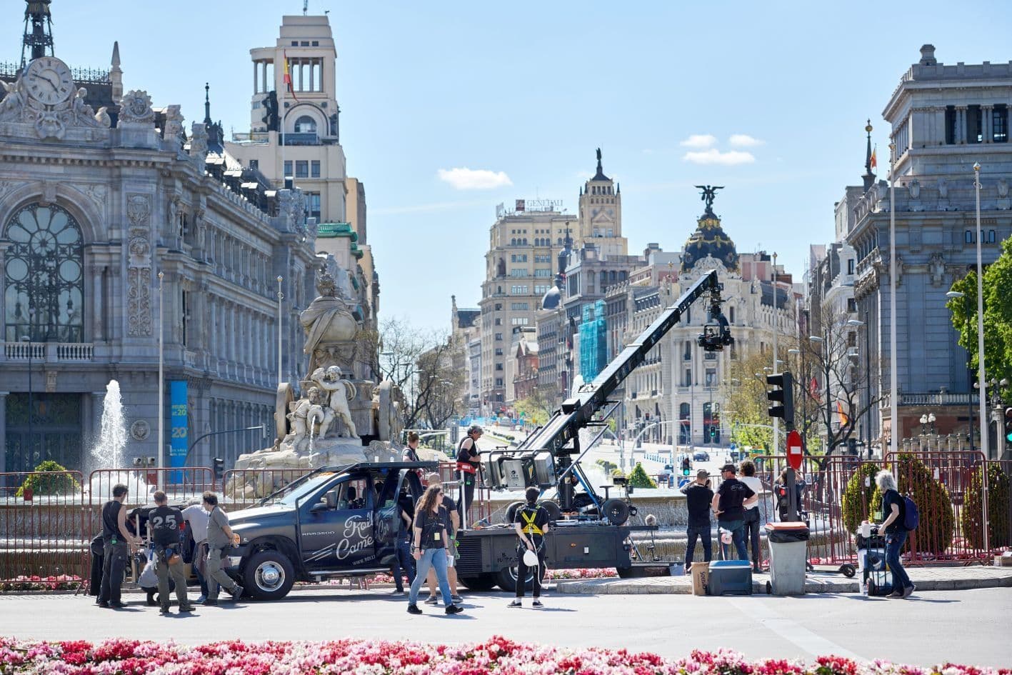Imagen de recurso de un rodaje en la Fuente de Cibeles, en el centro de Madrid