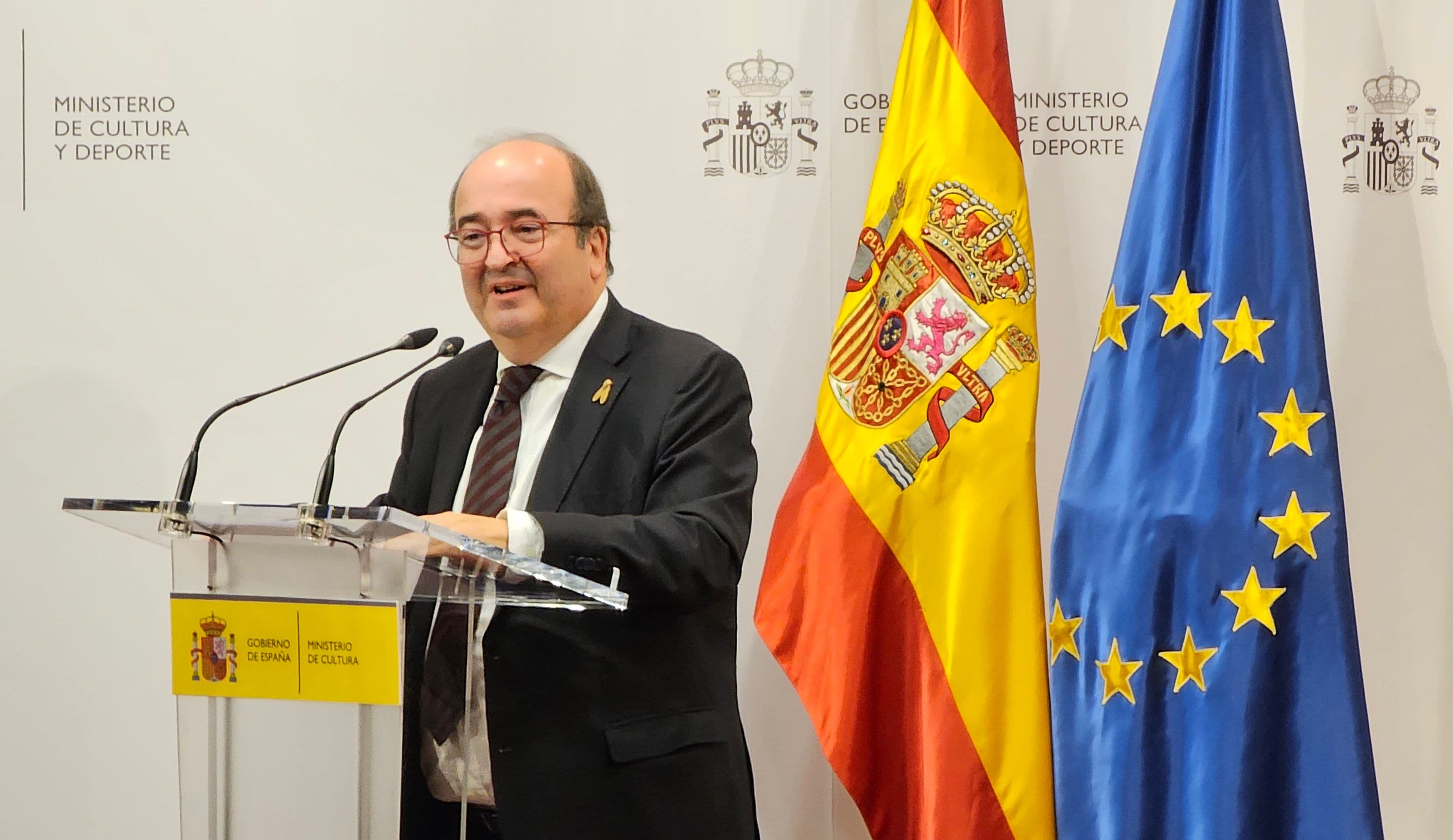 El exministro de Cultura y Deporte, Miquel Iceta, durante el traspaso de poderes a Ernest Urtasun
