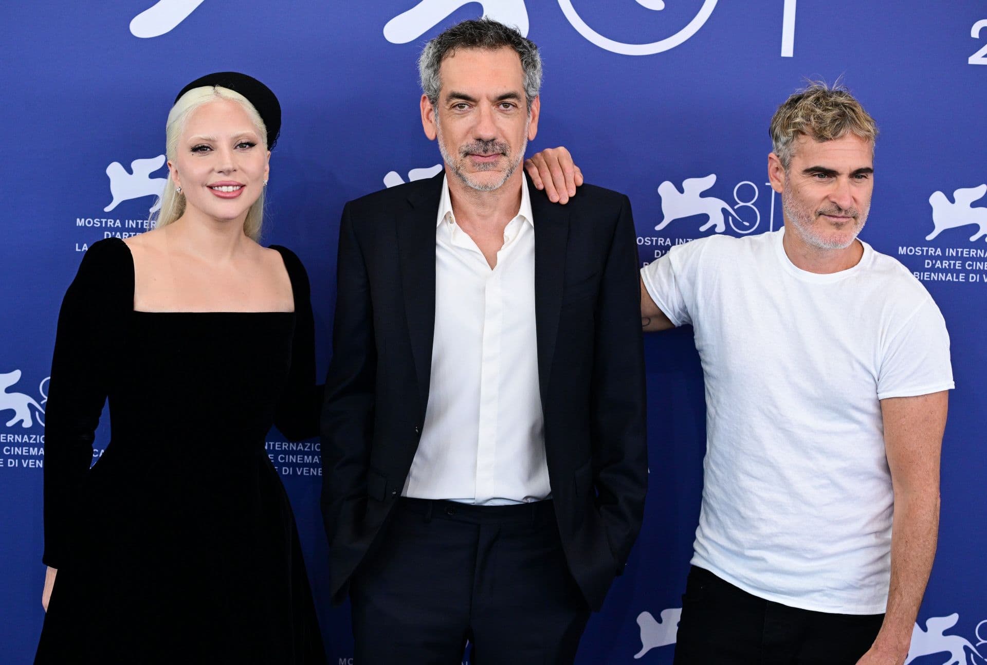 Lady Gaga, Todd Phillips y Joaquin Phoenix en la presentación de 'Joker: Folie à Deux'