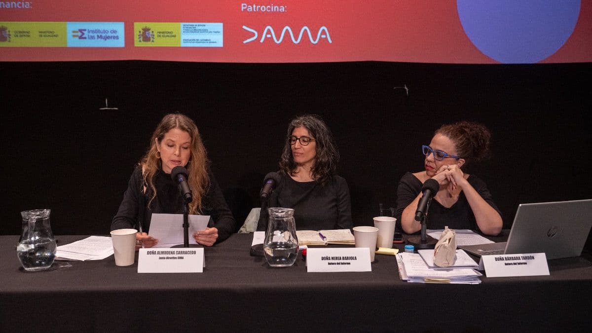 Almudena Carracedo, Nerea Barjola y Bárbara Tardón, en la presentación del informe de CIMA sobre violencia sexual en el audiovisual