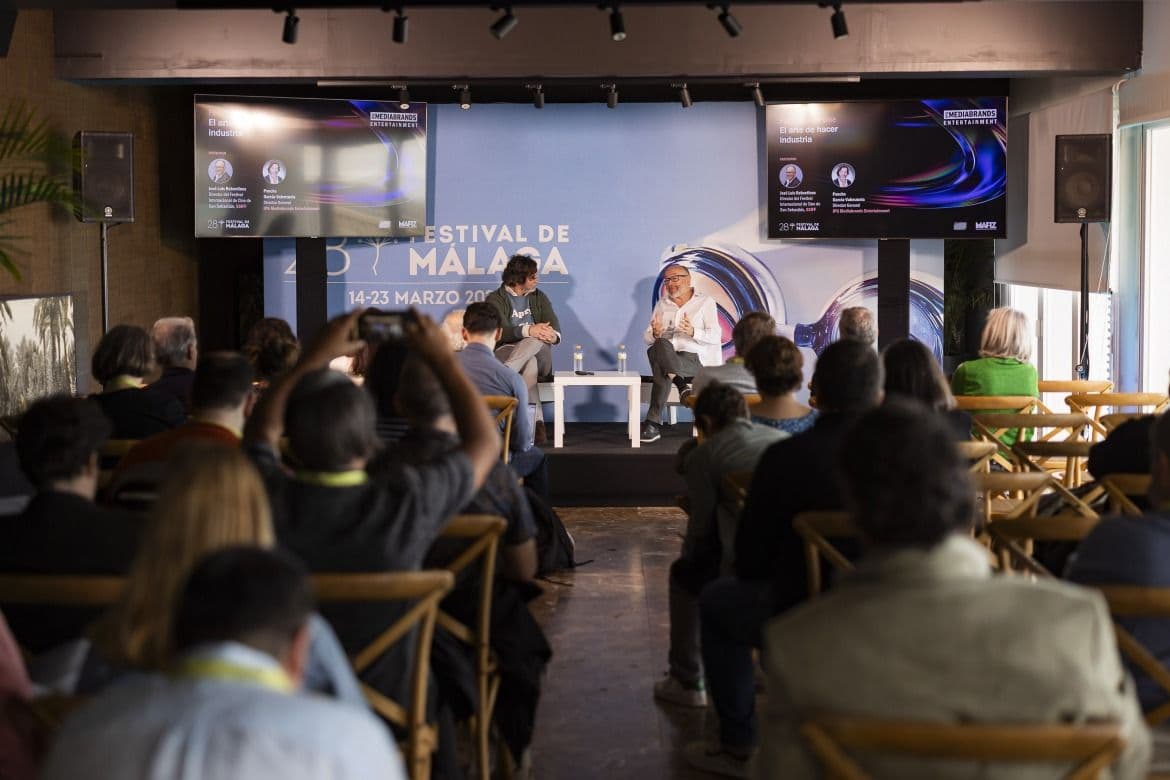 Poncho García-Valenzuela y José Luis Rebordinos, durante una de las ponencias de IPG Mediabrands en el Festival de Málaga