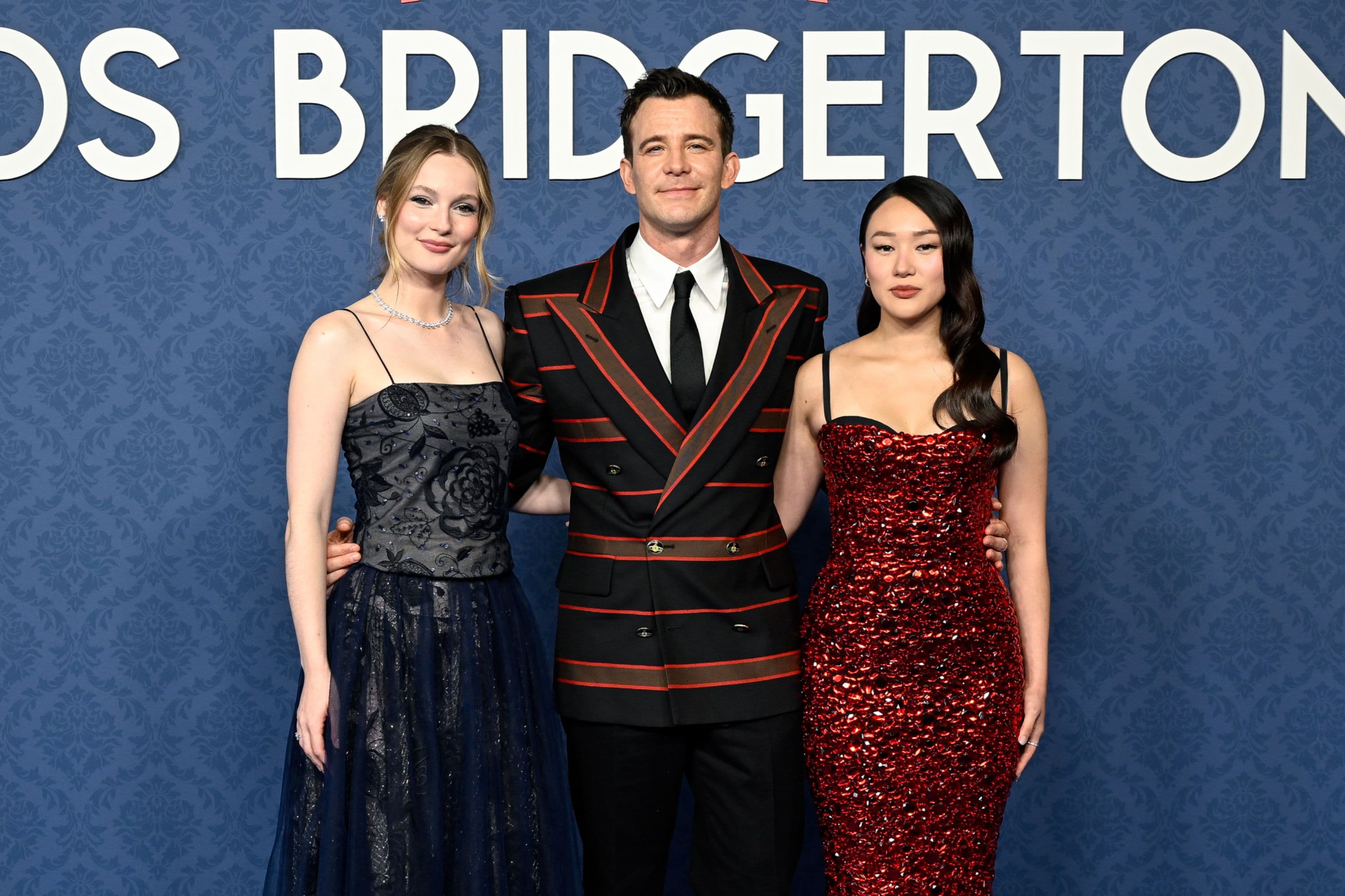 Yerin Ha, Luke Thompson y Hannah Dodd en su visita a Madrid para promocionar la cuarta temporada de 'Los Bridgerton'