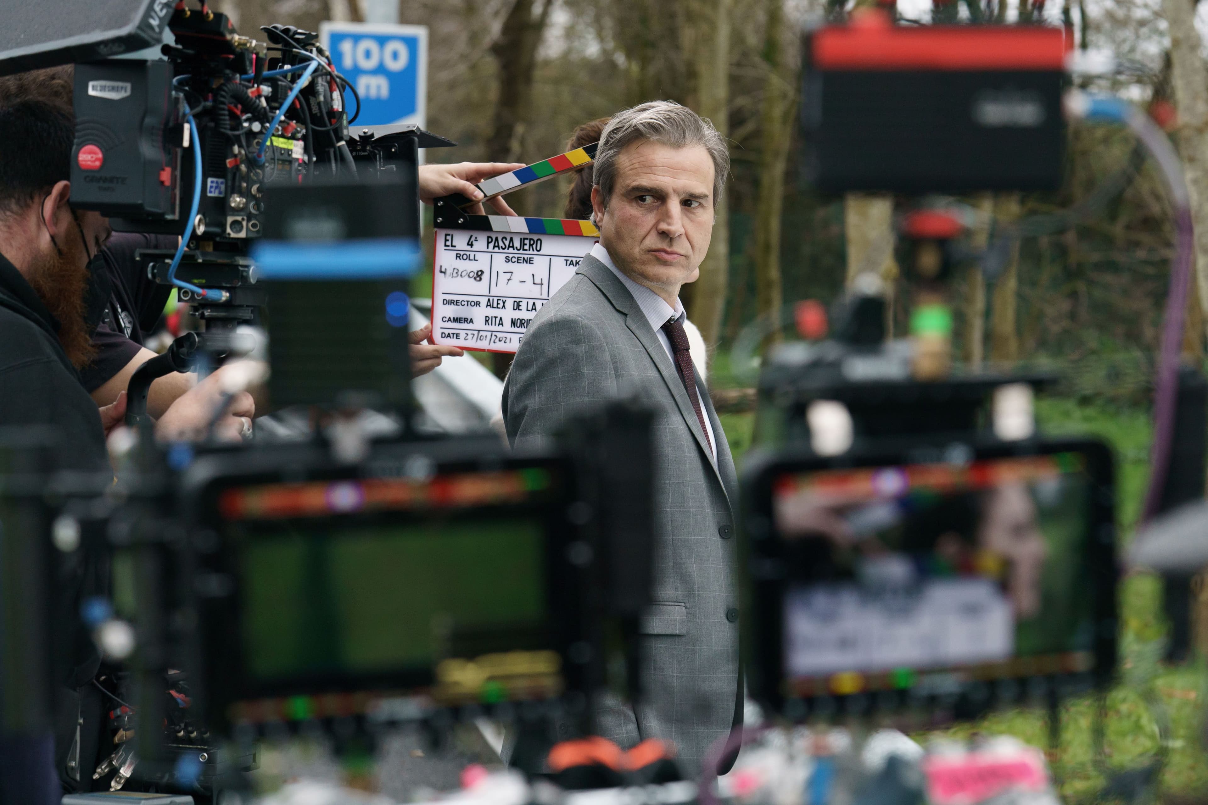 El actor Alberto San Juan, durante el rodaje en Bilbao de la película 'El cuarto pasajero'