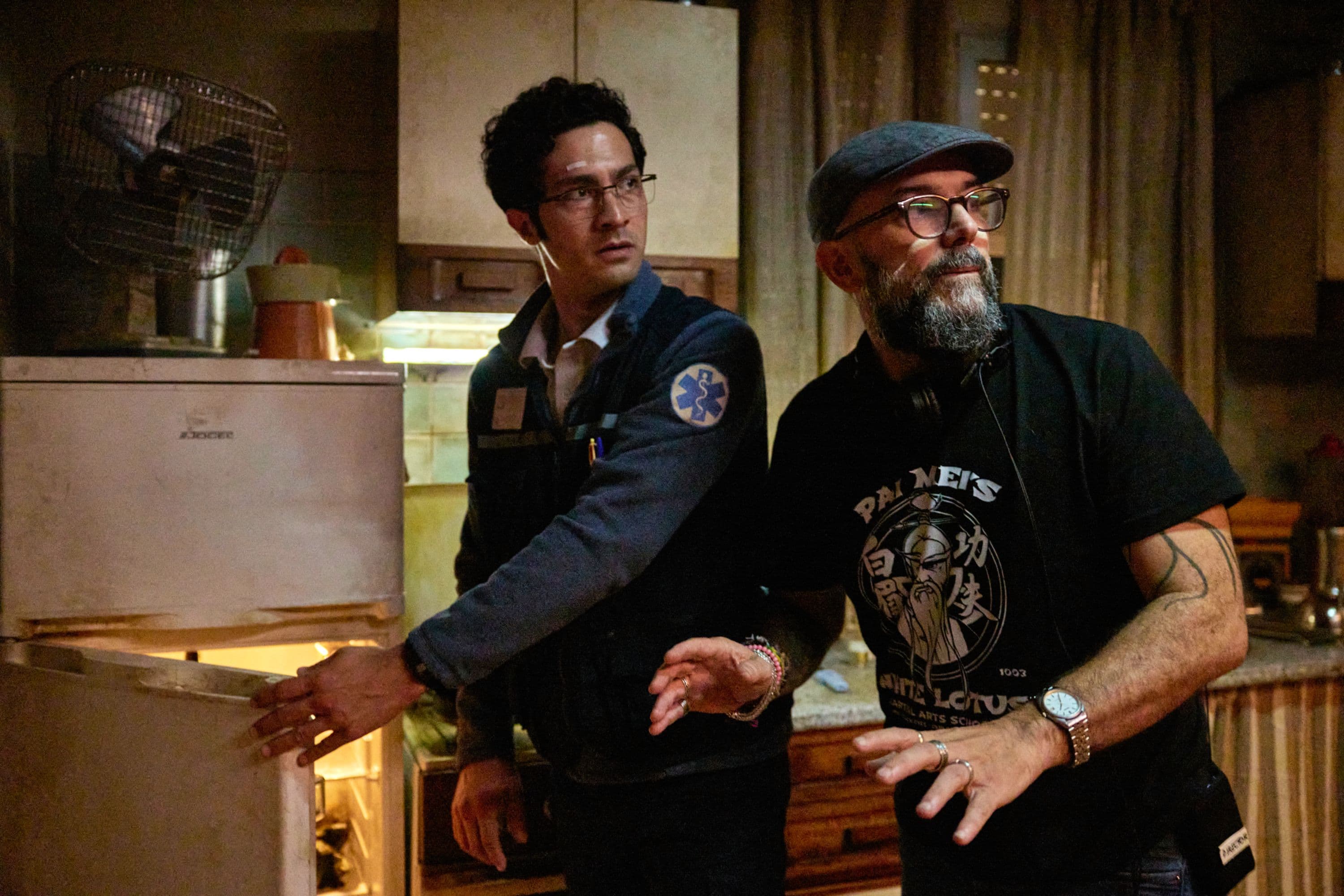 El actor Chino Darín y el director Hugo Ruiz durante el rodaje de la película 'Dante' (2026)