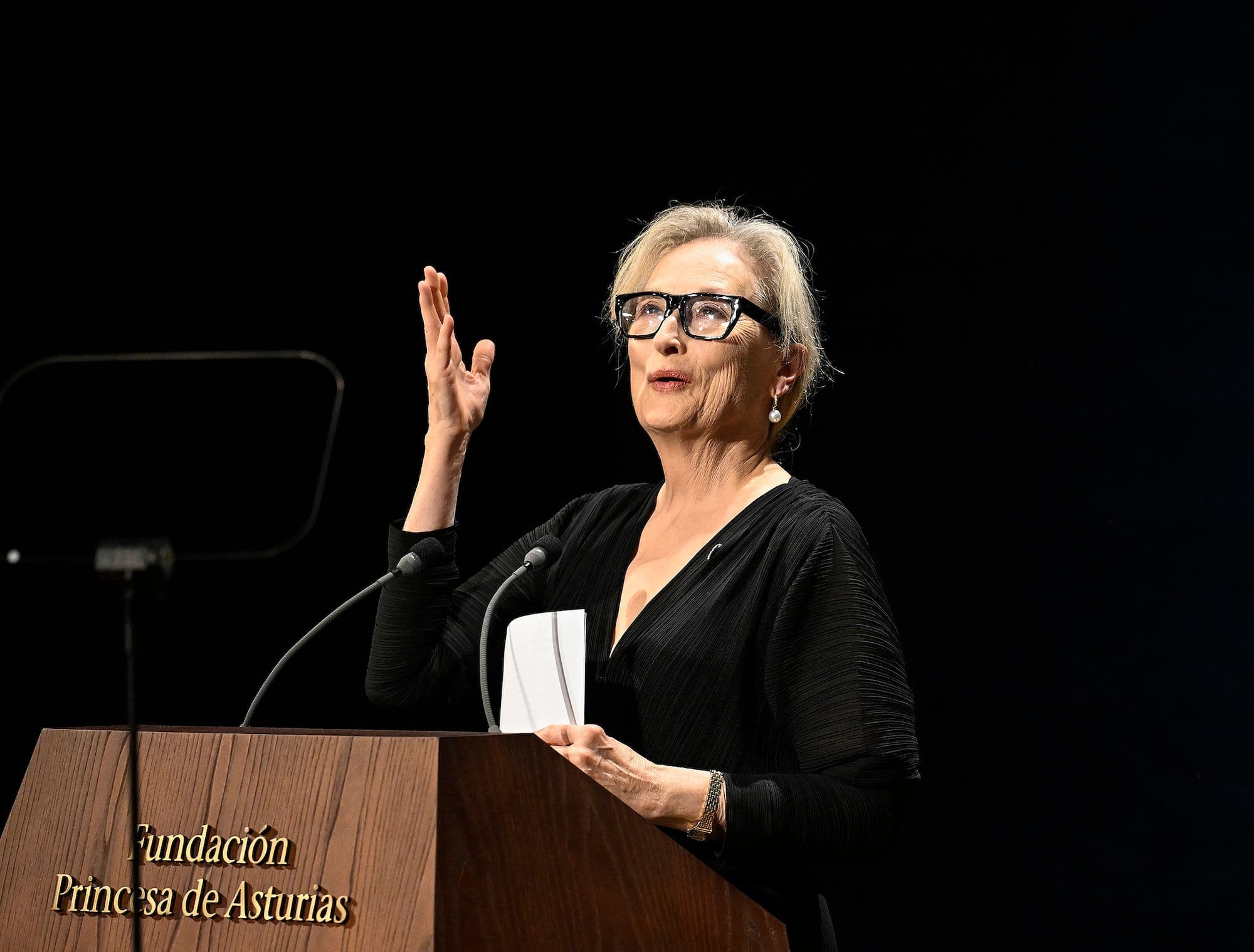 Meryl Streep pronunciando su discurso por el Premio Princesa de Asturias de las Artes