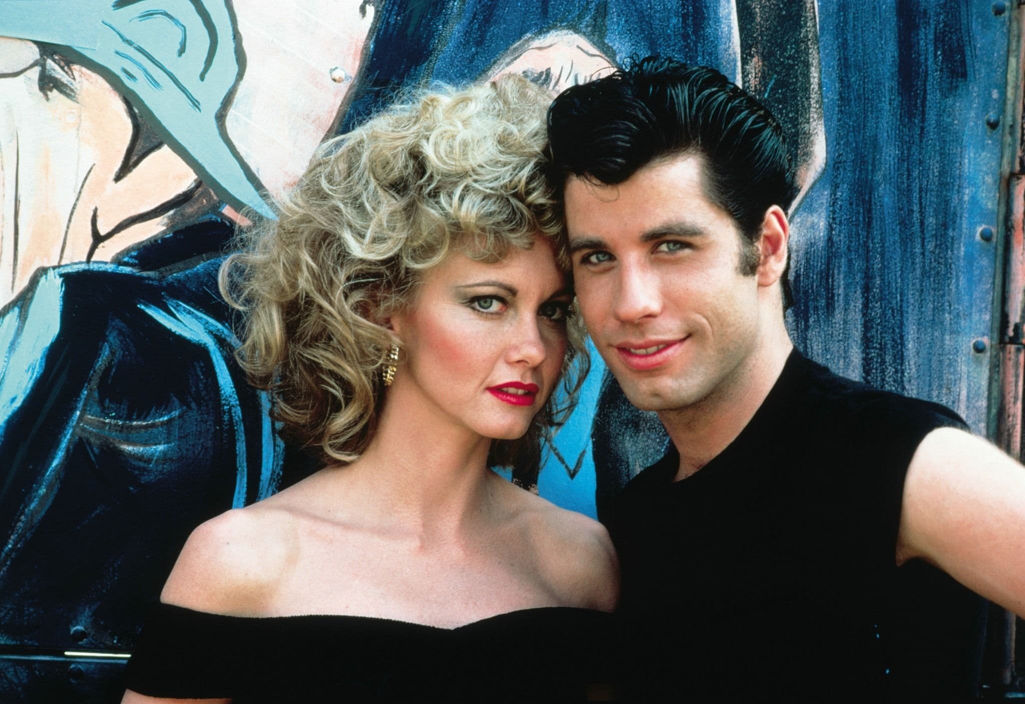 Olivia Newton-John y John Travolta durante el rodaje de 'Grease'