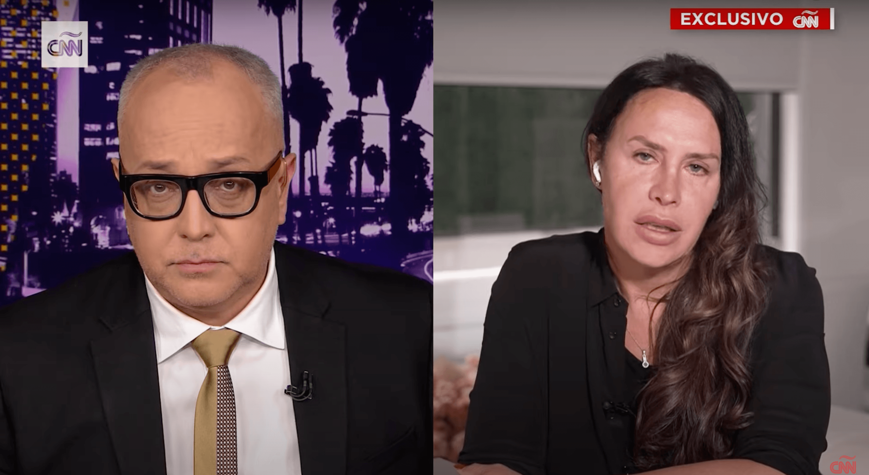 La actriz Karla Sofía Gascón conversa en una entrevista con el periodista de CNN en Español Juan Carlos Arciniegas