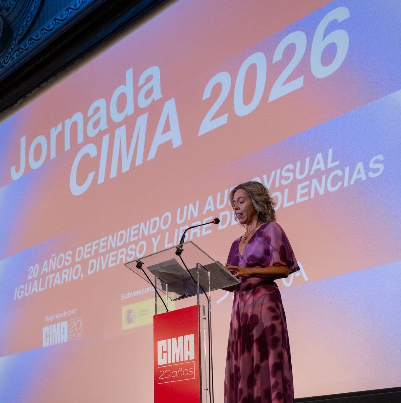 Guadalupe Balaguer, presidenta de CIMA, da un discurso durante la Jornada CIMA celebrada en Madrid