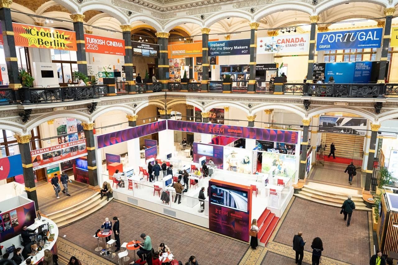 Vista aérea del European Film Market 2025, que se celebra en el marco del Festival de Berlín