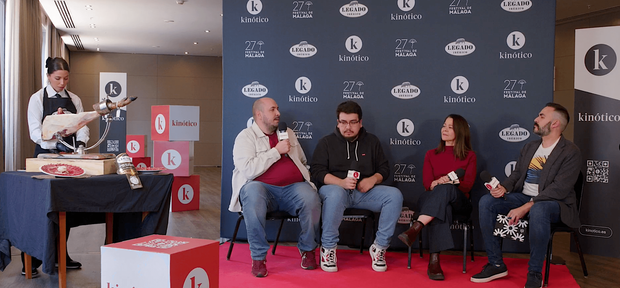 Sole de la Rosa, Dani Mantilla, Matías G. Rebolledo, Janina Pérez Arias y David Martos, en el set de Kinótico en el Festival de Málaga 2024