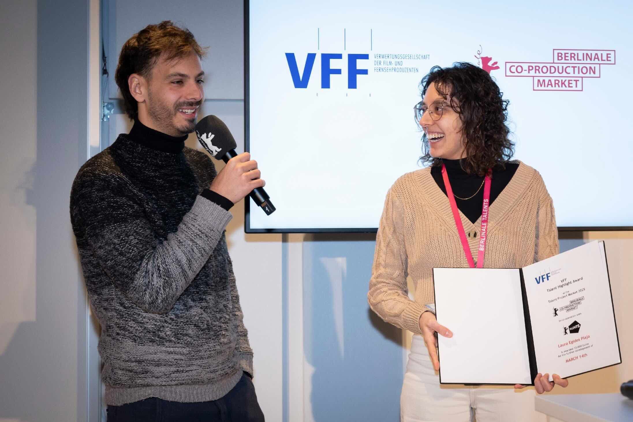Alberto Gross Molo y Laura Egidos Plaja, en la entrega de premios del Berlinale Co-production market
