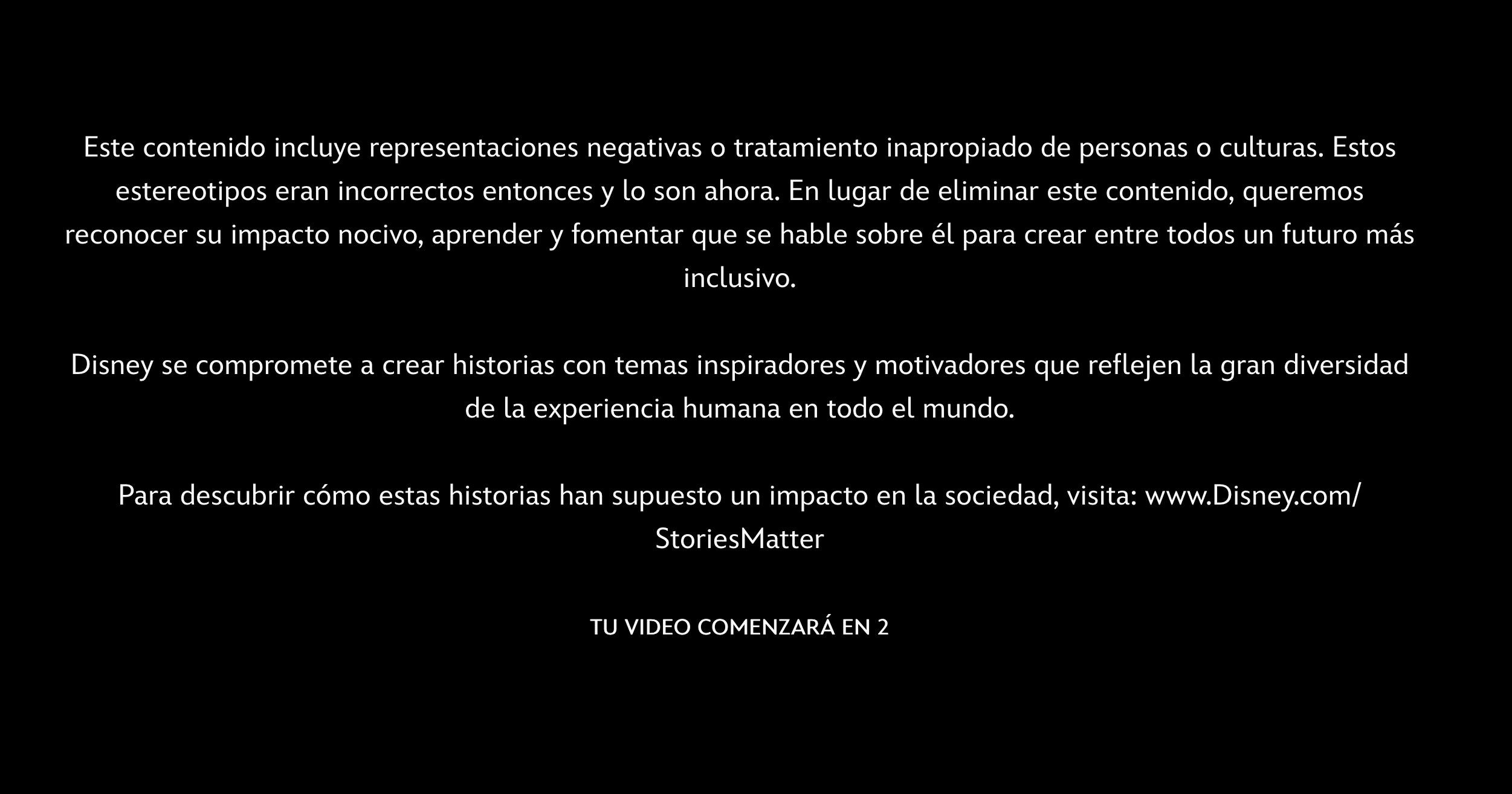 Mensaje de advertencia sobre el contenido de algunas películas en Disney+