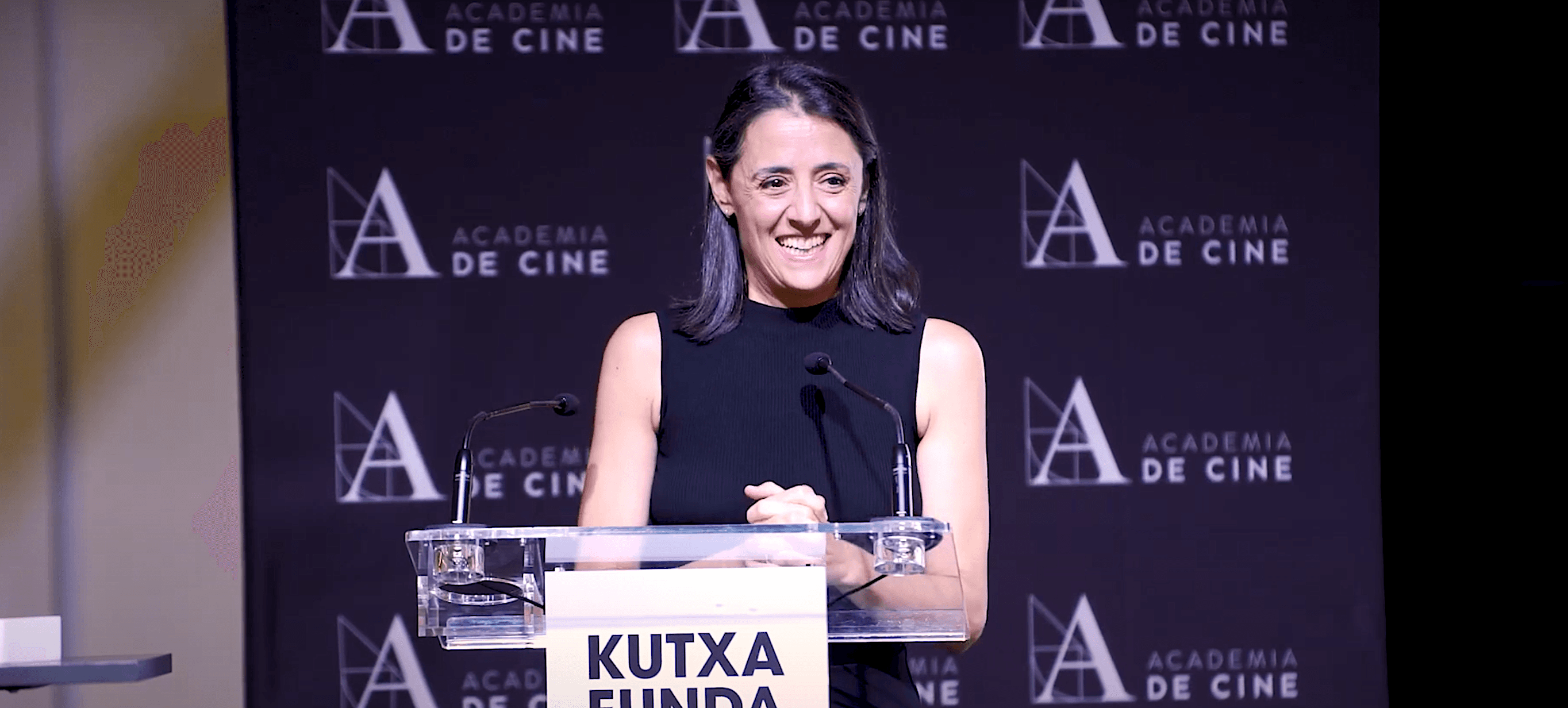 La productora Belén Atienza, durante su discurso de aceptación del Premio Elías Querejeta en San Sebastián