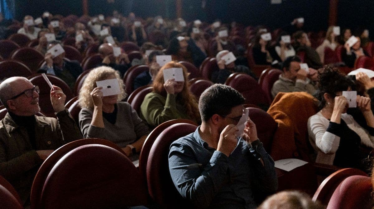 La sala principal del cine Doré, en Madrid, durante la presentación de iniciativa Adiccine