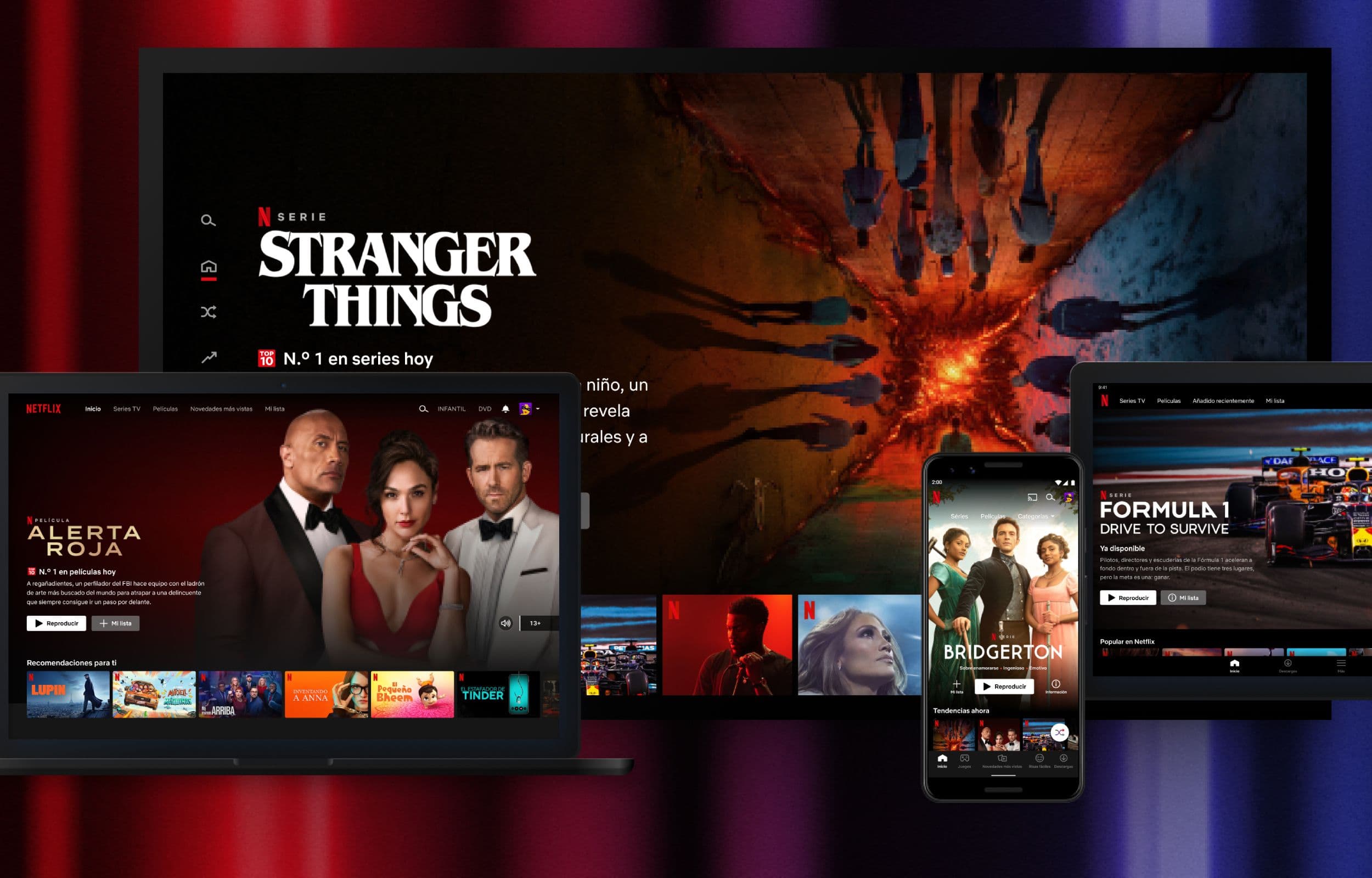 Imagen collage de Netflix en distintos dispositivos de reproducción