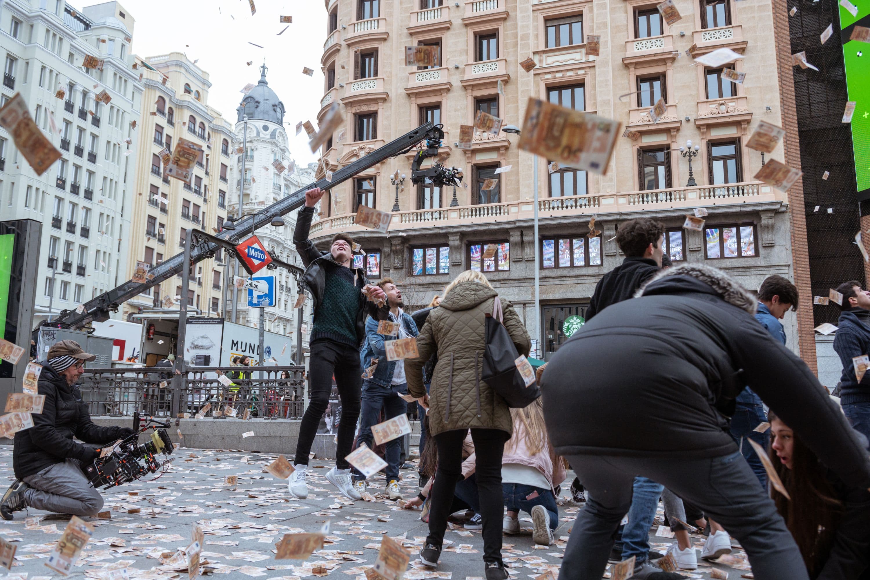 Imagen del rodaje en Madrid de la serie 'La casa de papel'
