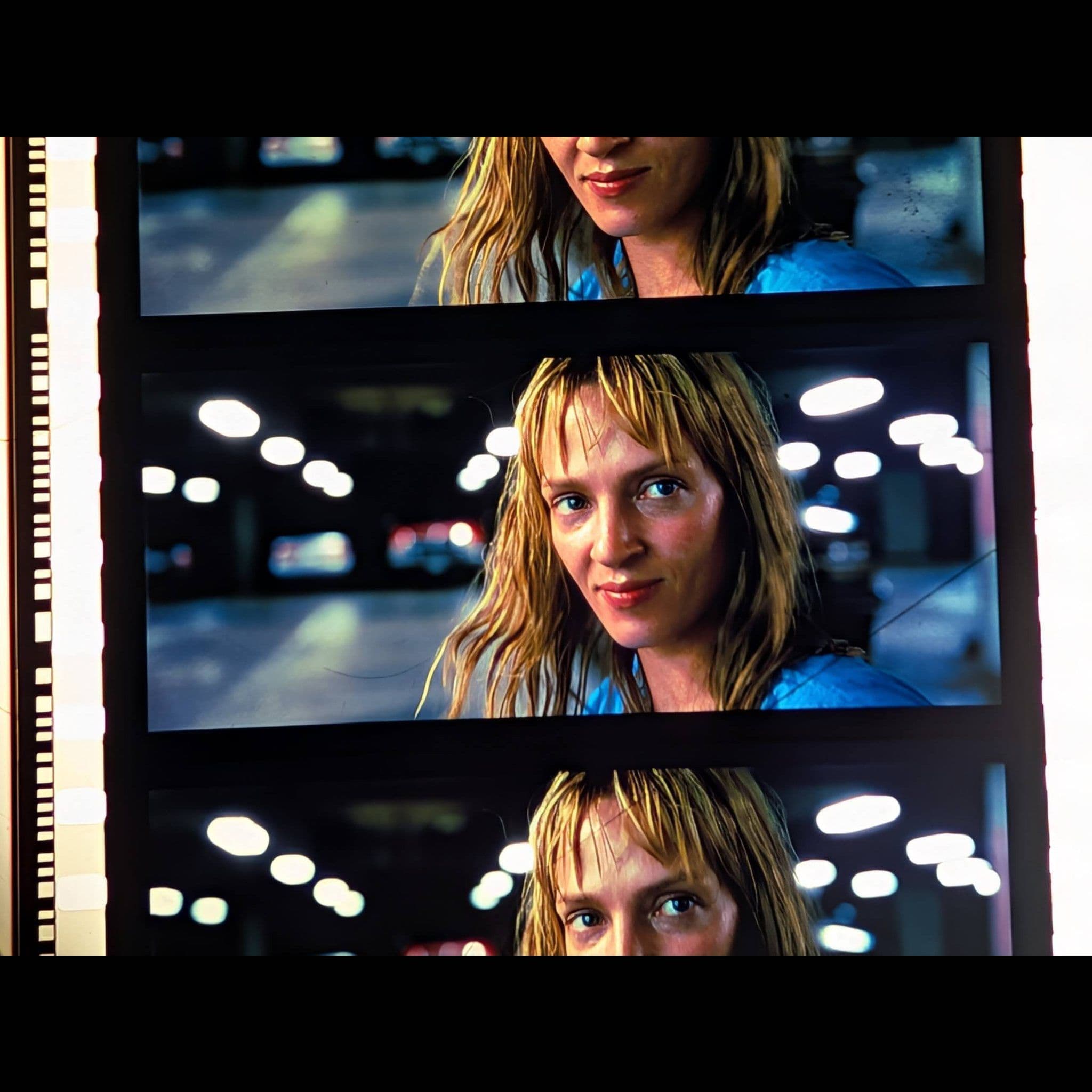 Fotografía de detalle de un fotograma en 70 mm de 'Kill Bill: The Whole Bloody Affair'